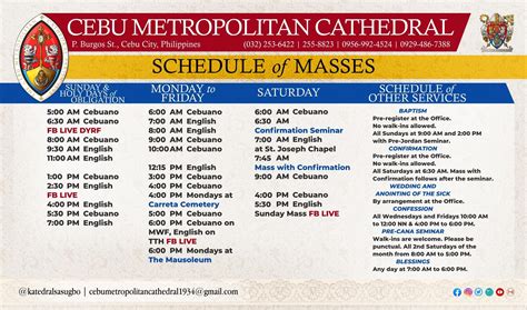 Cebu Cathedral Metropolitan Mass Schedule .